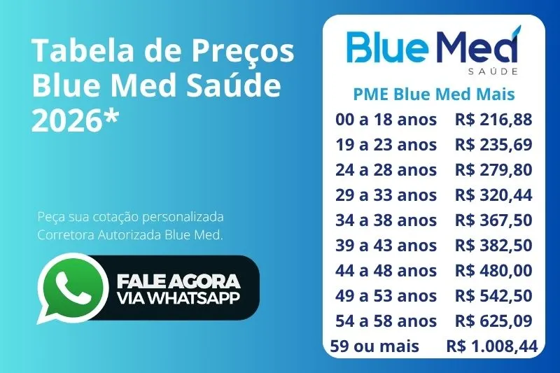 Tabela de preços do plano de saúde Blue Med Saúde Mais - cotação online.
